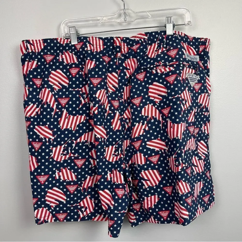 NWT Columbia PFG Super Backcast Water Shorts Patriotic Fish Pattern Men’s XXL